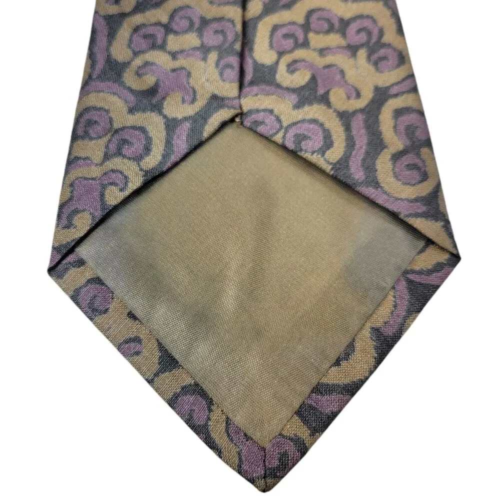 Giorgio Armani‎ Vintage Purple Tan Black Abstract Paisley Necktie Italy 56 1/2